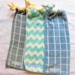 ネームタグ付　3枚セット　タオルエプロン　チェックと波線
