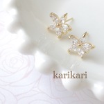 【ジルコニアフラワーのカン付ピアス金具】1ペア #1-009