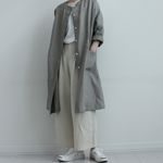 リネン100%ノーカラーコート　ライトグレー