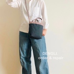 DENGLI.ミニショルダートートバッグ/tall/オールドピンク×ダークグレー色/パラフィン加工帆布/撥水効果/長財布/折りたため傘/軽くて丈夫/犬のお散歩