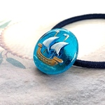帆船のヘアゴム　ブルー　22.5mm　　（チェコガラスボタン）