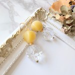 レトロクリアピアス イエロー 夏 金属アレルギー対応 チタン 樹脂ピアス イヤリング 樹脂ノンホール