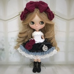ネオブライス  ニット 服 リボンとお花のドレスセット ブラック×ボルドー×ブルー
