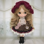 ネオブライス  ニット 服  リボンとお花のドレスセット アンティークピンク×ブラウン×ボルドー 