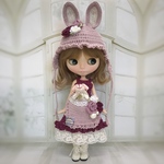 ネオブライス  ニット 服    耳あて付きうさみみ帽子とうさちゃんポッケのドレス 葡萄色