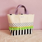 ネオングリーンとモノクロのちょっとキッチュな帆布のトートバッグ・受注制作