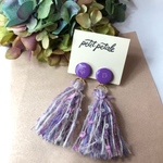 陶器ピアス＆陶器イヤリング 紫陽花と紫陽花カラーの引き揃え糸タッセル