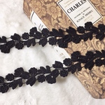 ＊再入荷＊1m 花と葉っぱ レースブレード モチーフ 黒 BK190528 ハンドメイド 手芸 素材 材料 DIY