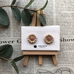 ビーズ刺繍・ウッドビーズのピアス/イヤリング（ピンク）《受注生産》