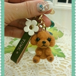 ①レザーネーム花名前入り羊毛フェルトプードルストラップ母の日、父の日、愛犬雑貨、誕生日プレゼントに