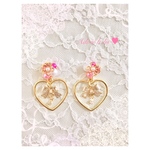 ゴールドのお花ピンクのビジュー リボンとパールのピアス/イヤリング❁︎