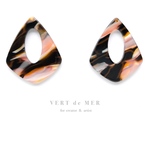 【4個 38×31mm】ストロベリーウッドシェル マーブル ドロップ アクリル フープ チャーム  