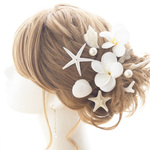 ヘッドドレス☆髪飾り☆ヘッドパーツ　プルメリア・サンゴ・ヒトデ・シェル・パール・マーメイド　結婚式☆ウェディング☆ハワイウェディング☆ホワイト☆白