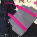 Miramareシリーズ  8号帆布〈グレー〉×持ち手〈マゼンタ 〉ショルダーバッグ　Lサイズ　マザーズバッグ　通勤バッグ　大きめバッグ　トートバッグ 旅バッグ