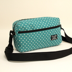 受注製作　ターコイズブルー色　ドット柄プリント生地　シンプルショルダーバッグ♪　Fm2 Lab.