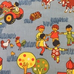【SALE！30％OFF】ヴィンテージファブリック　のどかな田園風景（ブルー）