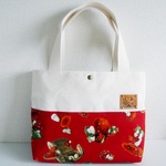 赤いキノコとリス☆Ａ４トートバッグ☆帆布＆本革タグ