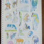 水彩イラストのフレークシール　牧場の動物