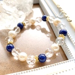 再販＊6月誕生石パール×ソーダライトの華やぎデザイン♡パワーストーンブレスレット＊華ブレス