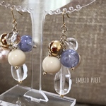 クリア × ブルー つぶつぶ 大ぶりピアス  イヤリング