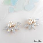 涼しげフラワーパールのビジューピアス/イヤリング♡クリア 夏 マリン