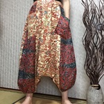 着物リメイク一点物のサルエルパンツ 松竹梅