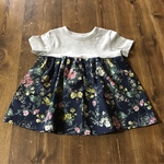  SALE80㎝グレーT×花柄ネイビー系スカート切替ワンピース