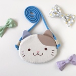 ふんわり☆ねこさん ポシェット風　パステルみけさん×水色