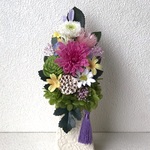 プリザーブドフラワーのお供え花＊プリザーブドフラワー ピンク菊白小菊 紫緑黄色 仏花お供えお悔やみヒューネナル