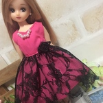 リカちゃん服ワンピース 〜ピンク×黒チュール〜