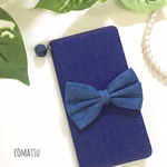 大人可愛い♡デニムおおぶりリボン手帳型スマホケース Xperia/GALAXY/AQUOS/arrows/iPhone 全機種対応 他