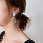 【 chimie vintage-590 】ヴィンテージブルーグレーとドイツ製クリアリングのイヤリング・ピアス