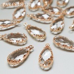 再販2(( 2pcs )) 24×11mm  クリア ドロップ ガラスチャーム〔CH-066CL〕