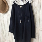 20%OFF:SALE:送料無料:リネン100%ネイビー:リラックスTシャツポケット付😊¥7500→¥6000