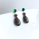  黒緑紫ドロップピアス