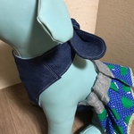 dogクールエプロンワンピースデニム&水玉青リンゴ柄