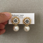 ビーズとコットンパールのピアス