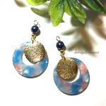 400円☆大ぶりべっ甲(ブルー系)☆メタルパーツのピアス/イヤリング