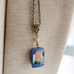 ・:*:・Blue・:*:・Hand Painted Rose Intaglio Glass Cabochon　ネックレス