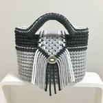 限定価格 ＊ モノトーン ＊ グレー系 ＊ オーバル マルシェバッグ ＊ マクラメフラップ ＊ ロープバッグ Lサイズ