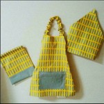 子供 エプロン 三角巾  収納袋 セット 北欧風 格子　100～110サイズ ゴム