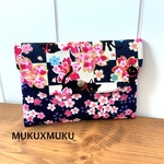紫猫市松文様×紺桜★御朱印帳ケース★御朱印帳入れ★1冊用