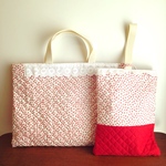 【SALE】小花柄&レース☆赤  レッスンバッグセット（上履き入れ）