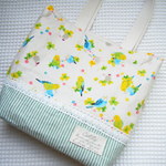 再販★インコ柄×グリーンストライプ　ミニトートバッグ