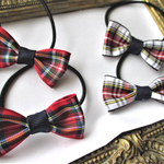 入園入学式☆プチギフト♡タータンチェック小ぶりミニキッズリボンヘアゴム４点セット