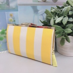 ストライプ yellow×white＊がま口 通帳ケース