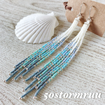 ビーズフリンジピアス(ブルー)