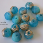 aqua blue*gold sea glass ボタン チェコビーズ 10個