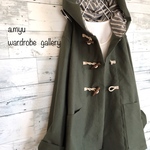 a.myu 枚数限定♪上質なcotton素材♪淡いカーキグリーンフード大きめコート