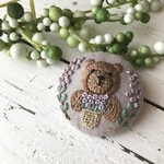 【ブローチorヘアゴムorパッチンピン】くま刺繍　 グレー